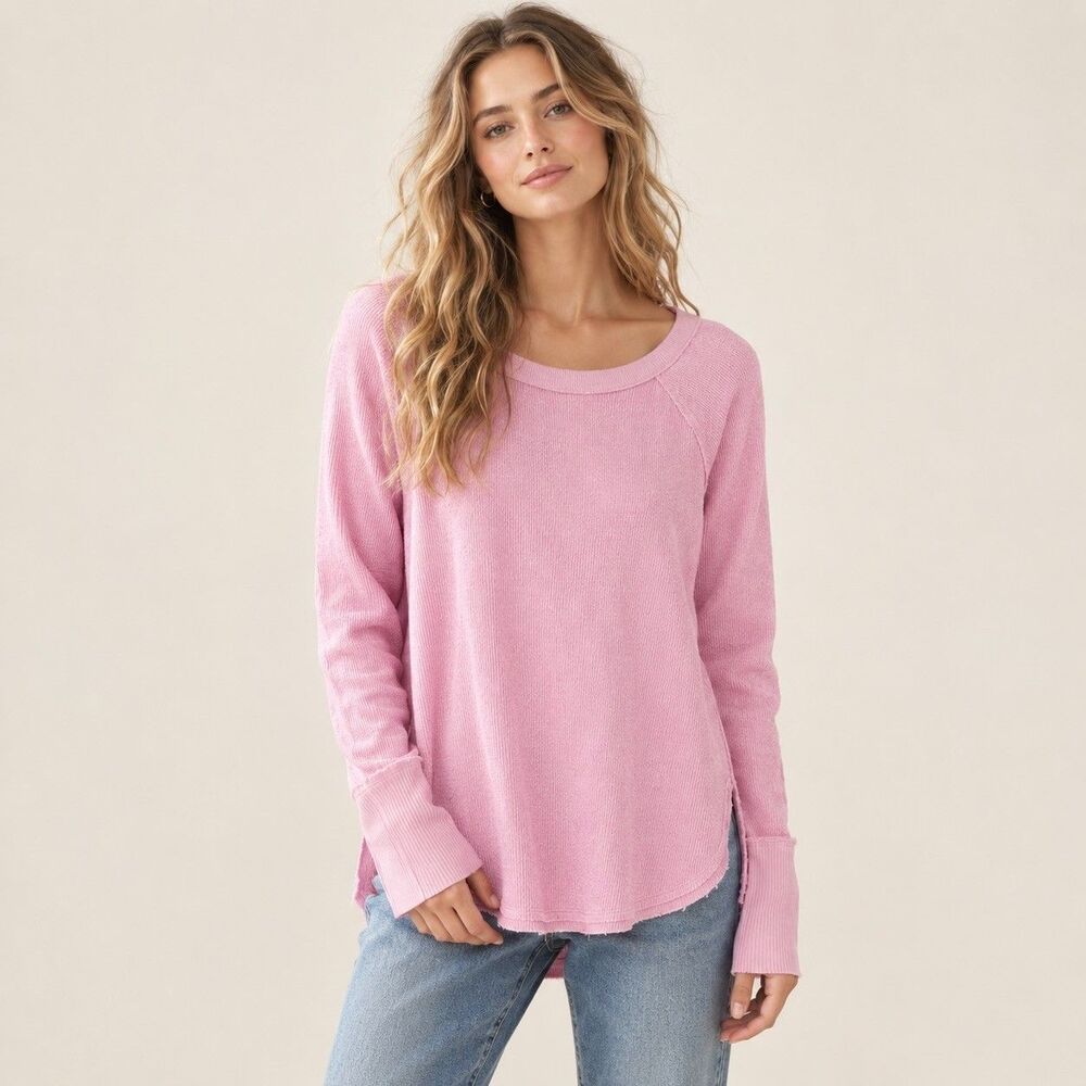 We The Free People Snowy Thermal Pullover Pink Top Mink Tink Oversized S